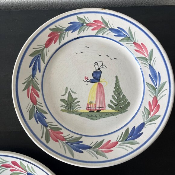 HB Quimper Handpainted Plates // Set of 3 // Breton Woman - Picture 4 of 8
